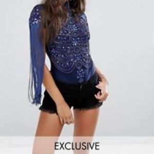 blue sequin top fringe clubbing